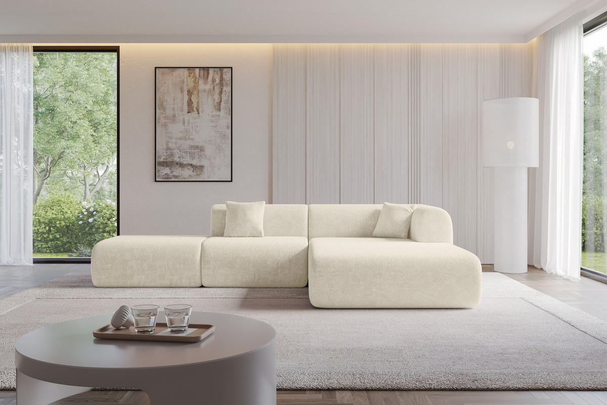 ECKSOFA Ottomane Rechts OVLY-L 289x176x71 Creme Chenille - Ecru/Creme, Holzwerkstoff/Kunststoff (289/176cm) - ALTDECOR