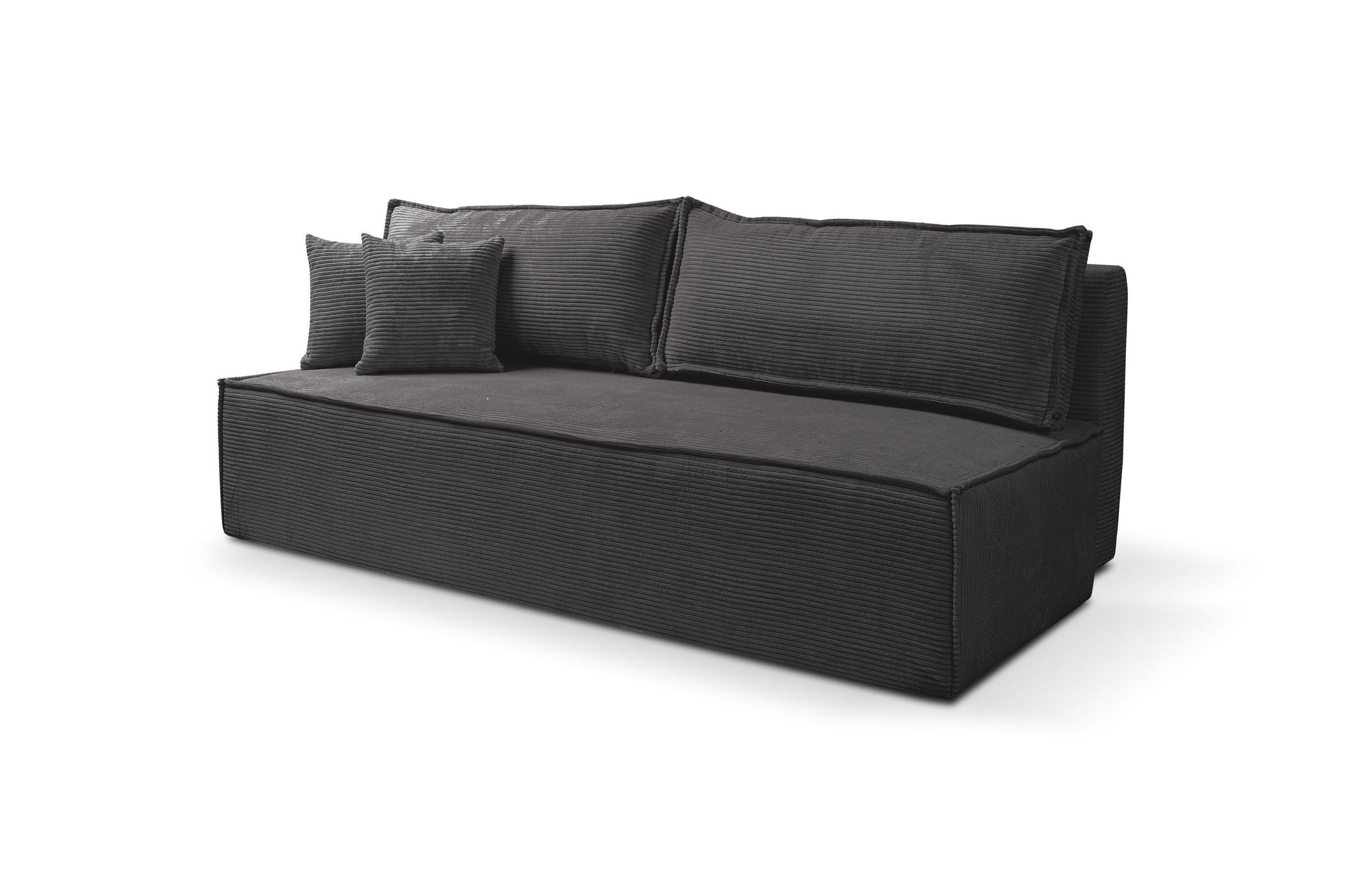 SCHLAFSOFA TIMO, Sofa mit Schlaffunktion und Bettkasten, Farbe: Dunkelgrau, Cordstoff - Dunkelgrau, Textil (200/80/93cm) - VENASI MÖBEL
