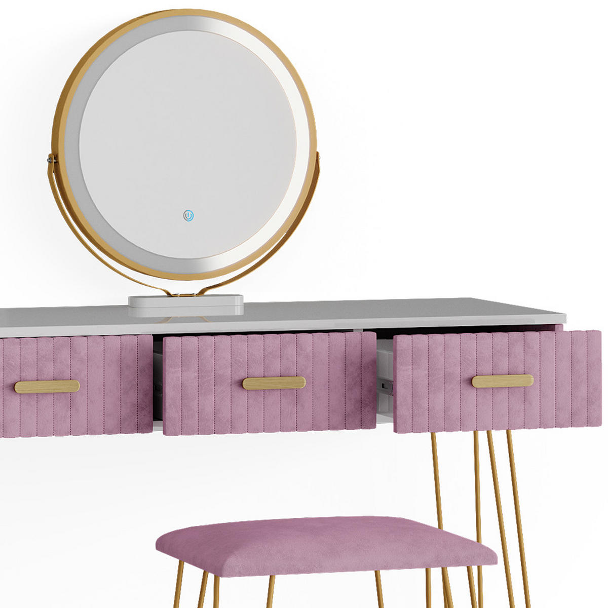 SCHMINKTISCH Layla Rosa 100 cm mit LED Beleuchtung und Hocker - Pink, Holzwerkstoff (100/79/40cm) - Vicco