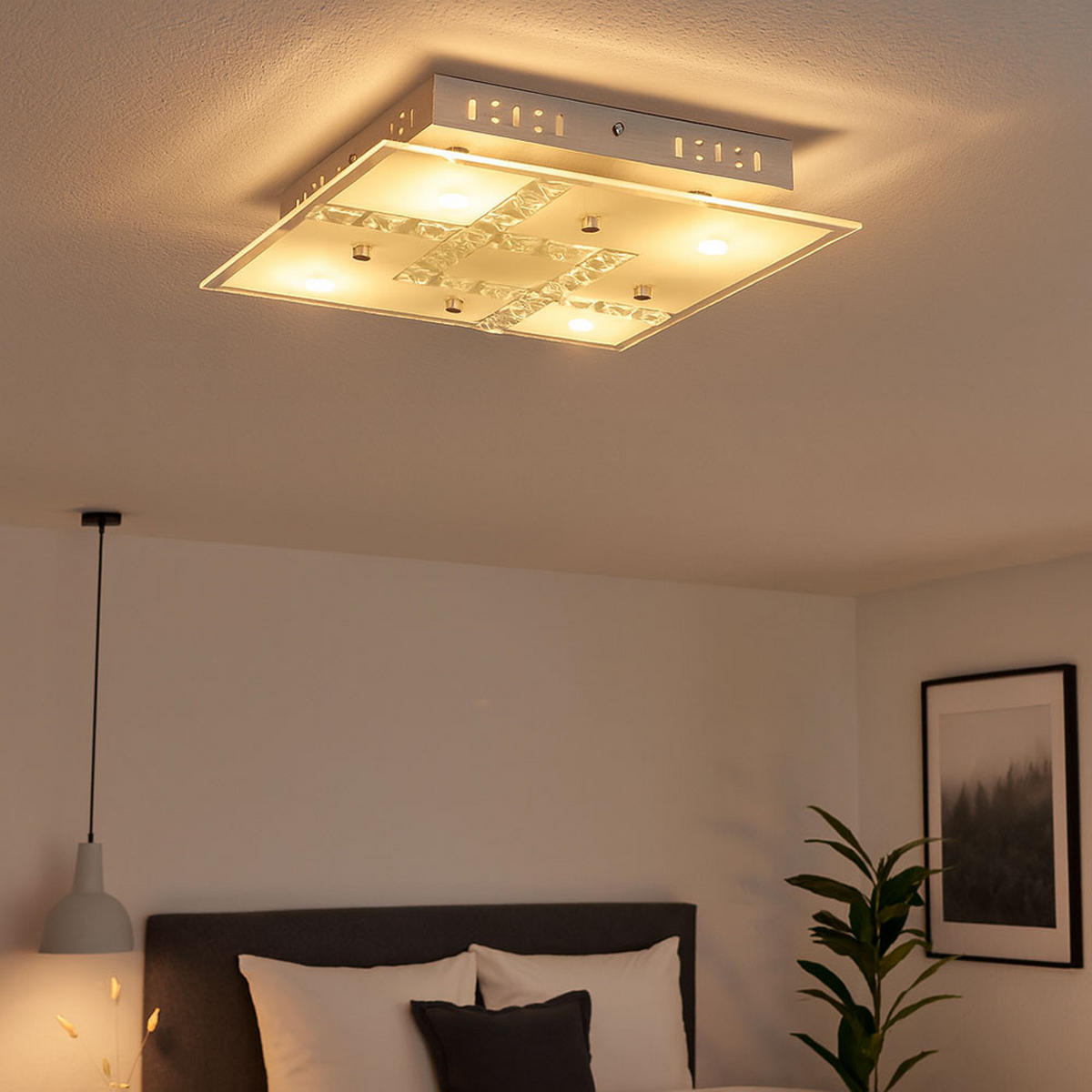 LED DECKENLEUCHTE Kristall Glas Silber - Silberfarben, Glas (32/32/6.5cm) - Globo Lighting