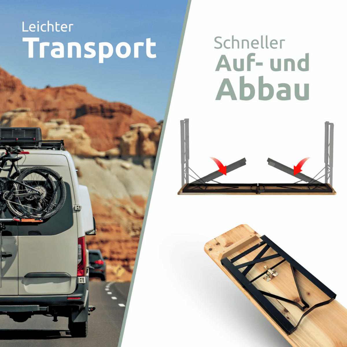 BIERZELTGARNITUR höhenverstellbar 170cm RINHO Bierbank Biertisch - Braun, Holz - DELUKE