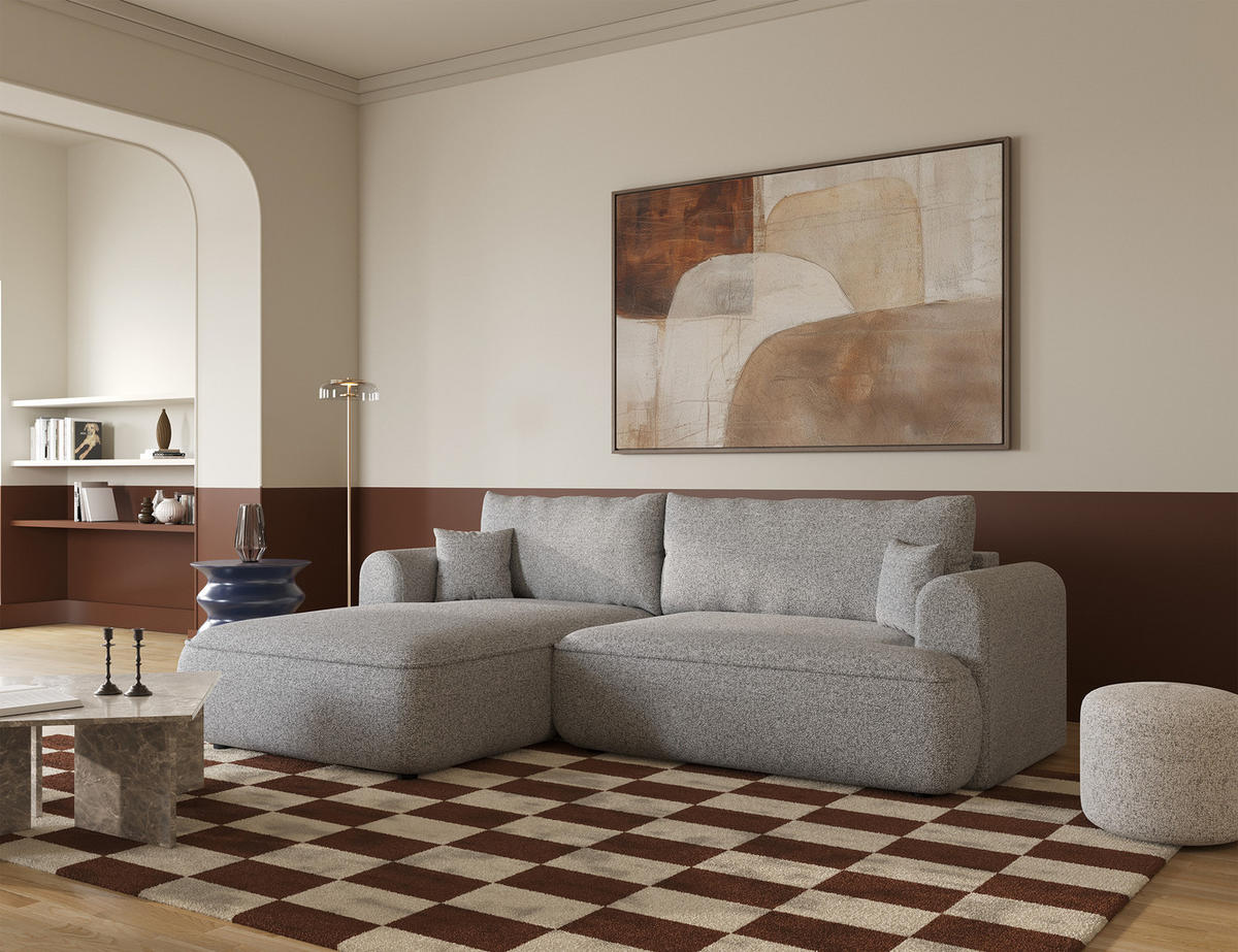 ECKSOFA Ovo Hellgrau Webstoff-Bezug - Hellgrau/Schwarz, Kunststoff/Textil (260/165cm) - Selsey