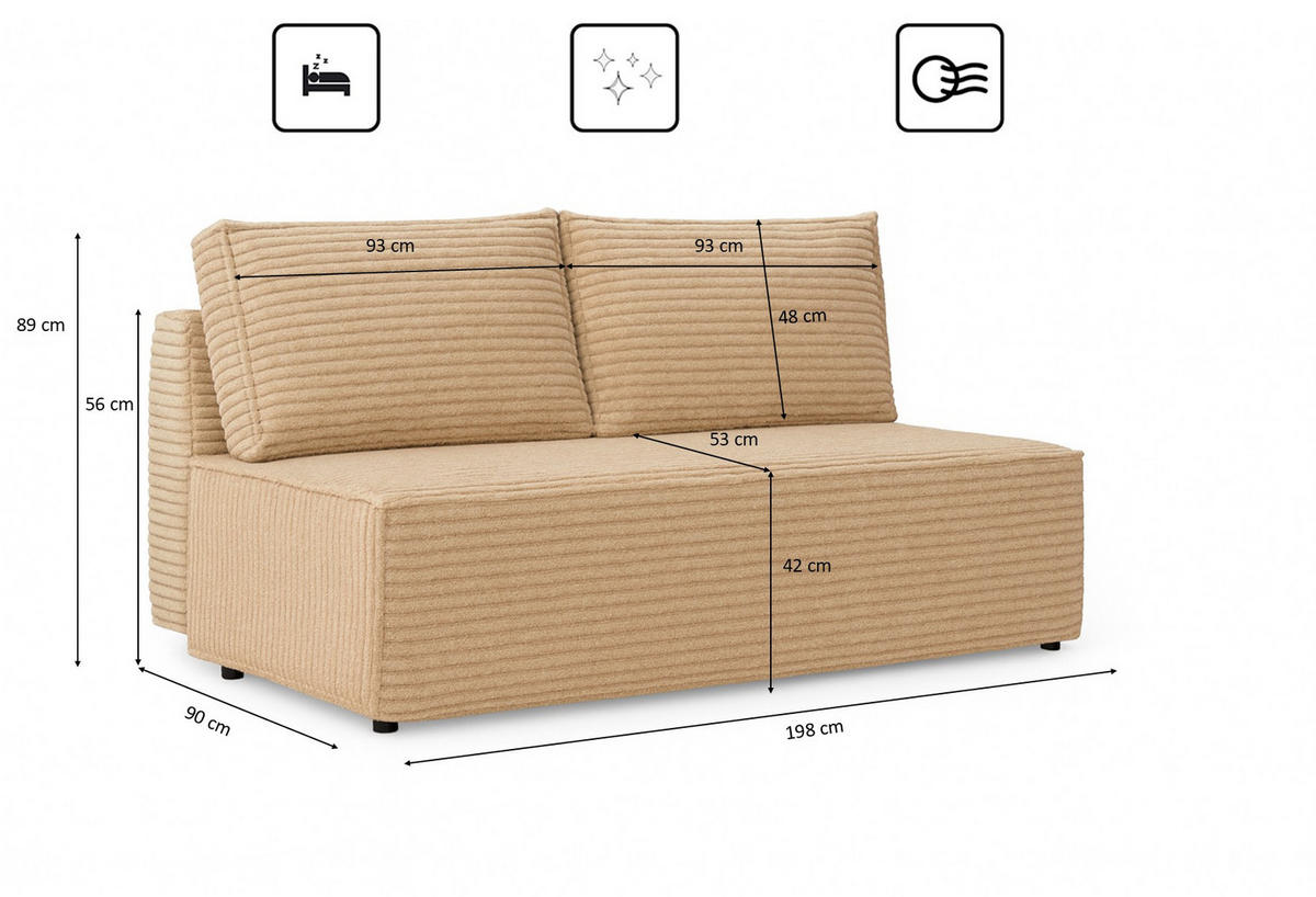 SCHLAFSOFA mit Bettkasten DUO, Stoff Velo, Beige - Beige, Holz (198/89/90cm) - Kaiser Möbel