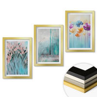 WANDBILDER 3er Set - 20x30 cm Goldrahmen - Hintergrundmuster mit Pastellblumen - Goldfarben, Kunststoff (20/30cm) - ArtPrintCave
