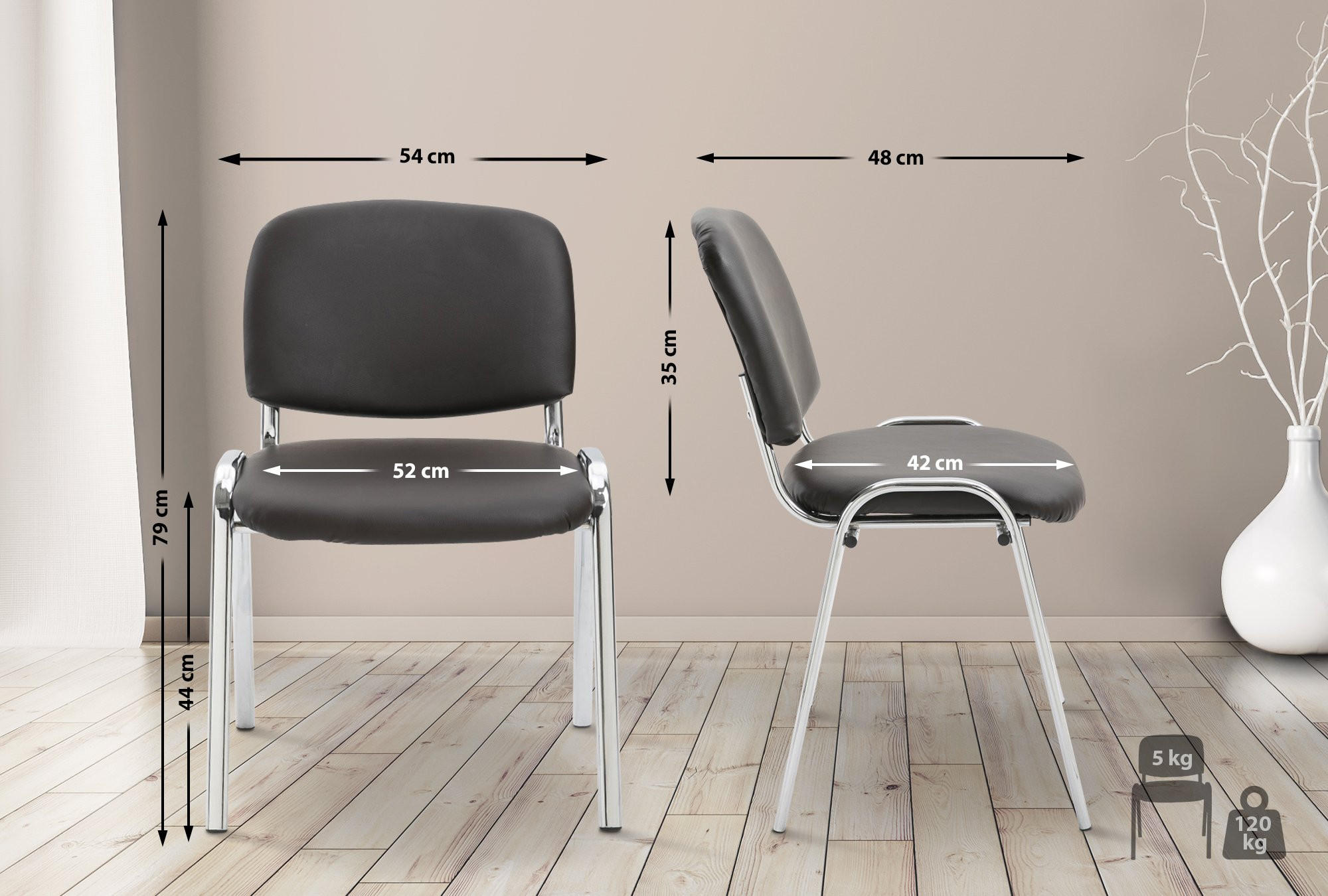 BESUCHERSTUHL Lederlook braun - Chromfarben/Braun, Textil/Metall (54/79/48cm) - CLP