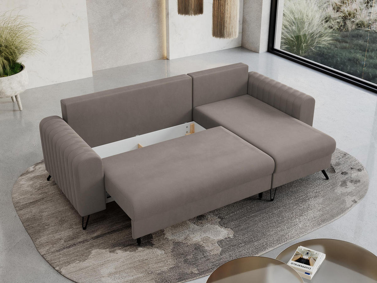 ECKSOFA Axel Samt Hellbraun - Hellbraun/Schwarz, Textil/Metall (242/140cm) - MKS