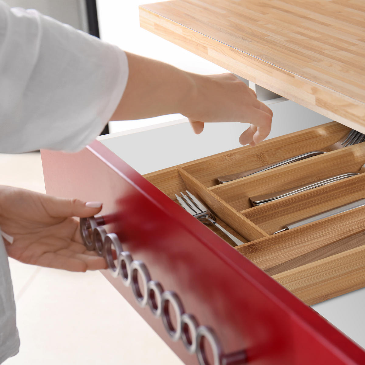 BESTECKKASTEN - Hellbraun, Holz/Holzwerkstoff (27.5/5/46cm) - Relaxdays