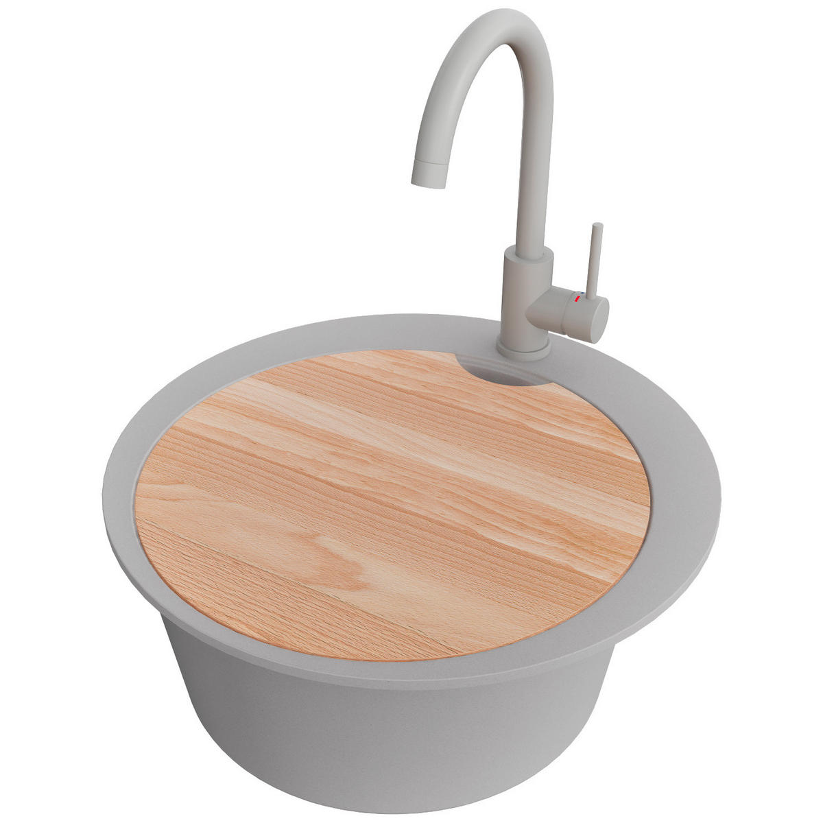 GRANITSPÜLE Pisa, 2-er set Grau 50/50 cm 1 Becken + Küchenarmatur 32/20 cm + Ablauf-Set + Schneidebrett ab 45er Unterschrank - Chromfarben/Beige, Kunststoff (50/20/50cm) - Primagran