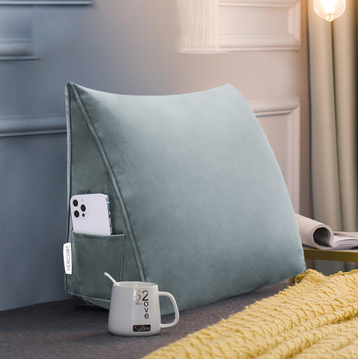 RÜCKENKISSEN für Bett Samt Grau 45 cm - Grau, Textil (35/45cm) - Vercart