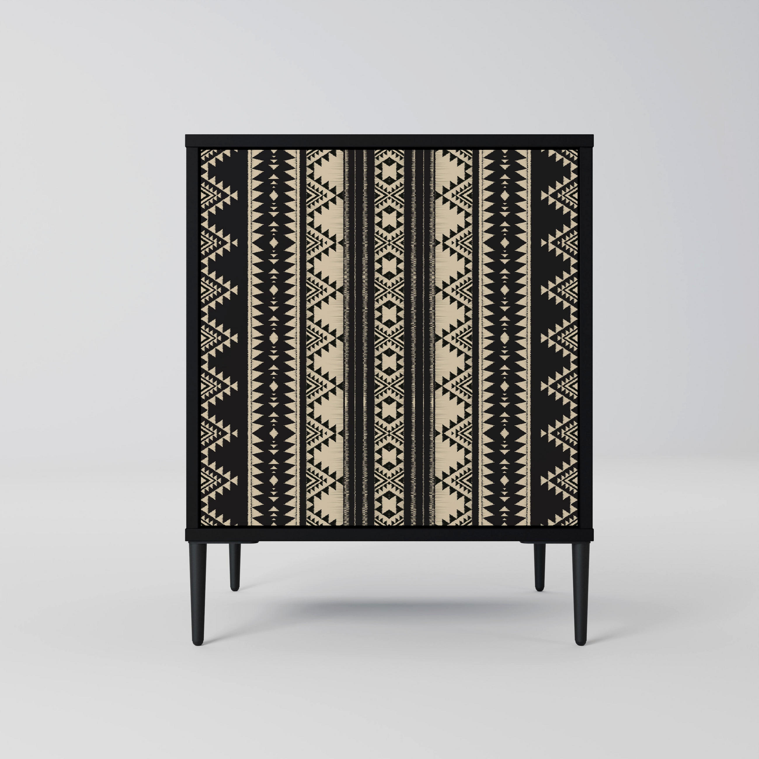 SIDEBOARD AZTEC, Schwarz, 57,5x42x72,5 cm, Schwarze Metallfüße - Multicolor/Schwarz, Holzwerkstoff/Metall (57.5/72.5/42cm) - SpaceRebels