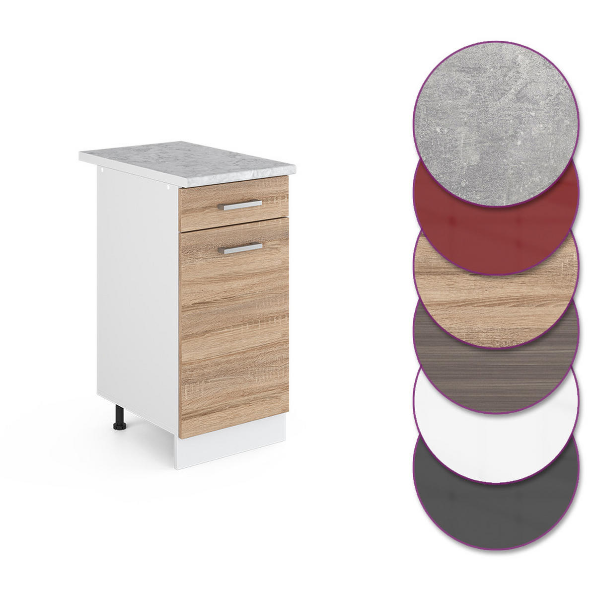 KÜCHENUNTERSCHRANK R-Line Sonoma 40 cm, AP Marmor - Weiß/Sonoma Eiche, Holzwerkstoff (40/81.6/60cm) - Vicco