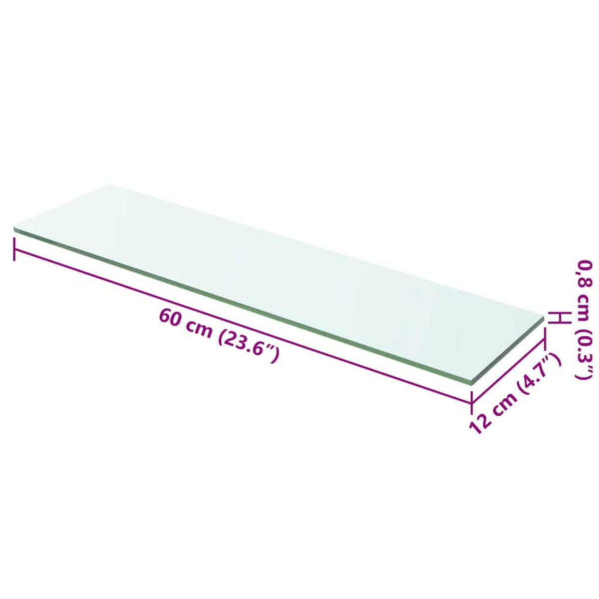 REGALBODEN Glas Transparent 60/12 Cm - Transparent, Glas (12/0.8/60cm) - vidaXL