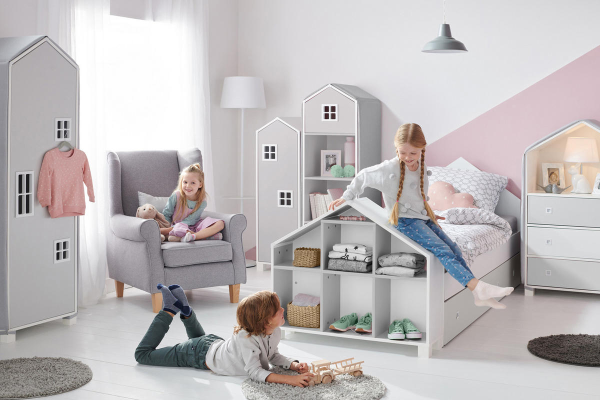 KINDERMÖBEL-SET MIRUM 6er-Set, Weiß/Grau - Weiß/Grau, Holz (57/173/45cm) - KONSIMO®