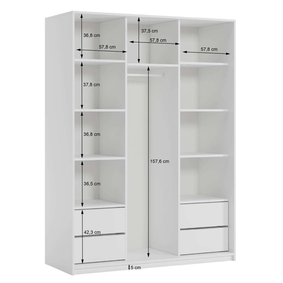 SCHWEBETÜRENSCHRANK VONTE 180/205/60 cm 3-türig mit Lamellen Eiche Artisan - Schwarz/Eiche Artisan, Holzwerkstoff (180/205/60cm) - MASSENO