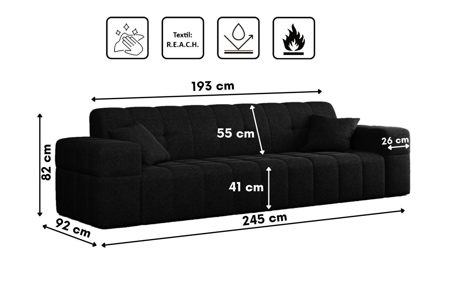 Thumbnail - Kaiser Möbel Sofa, Schwarz, Holz, 245x82x92 cm, Wohnzimmer, Sofas & Couches, Sofas, 3-Sitzer Sofas