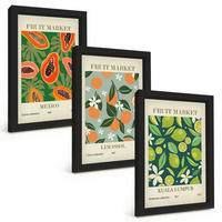 BILDER SET 3er Set - 20x30 cm Schwarzer Rahmen - Vintage-Poster mit Früchten - Schwarz, Kunststoff (20/30cm) - TULUP