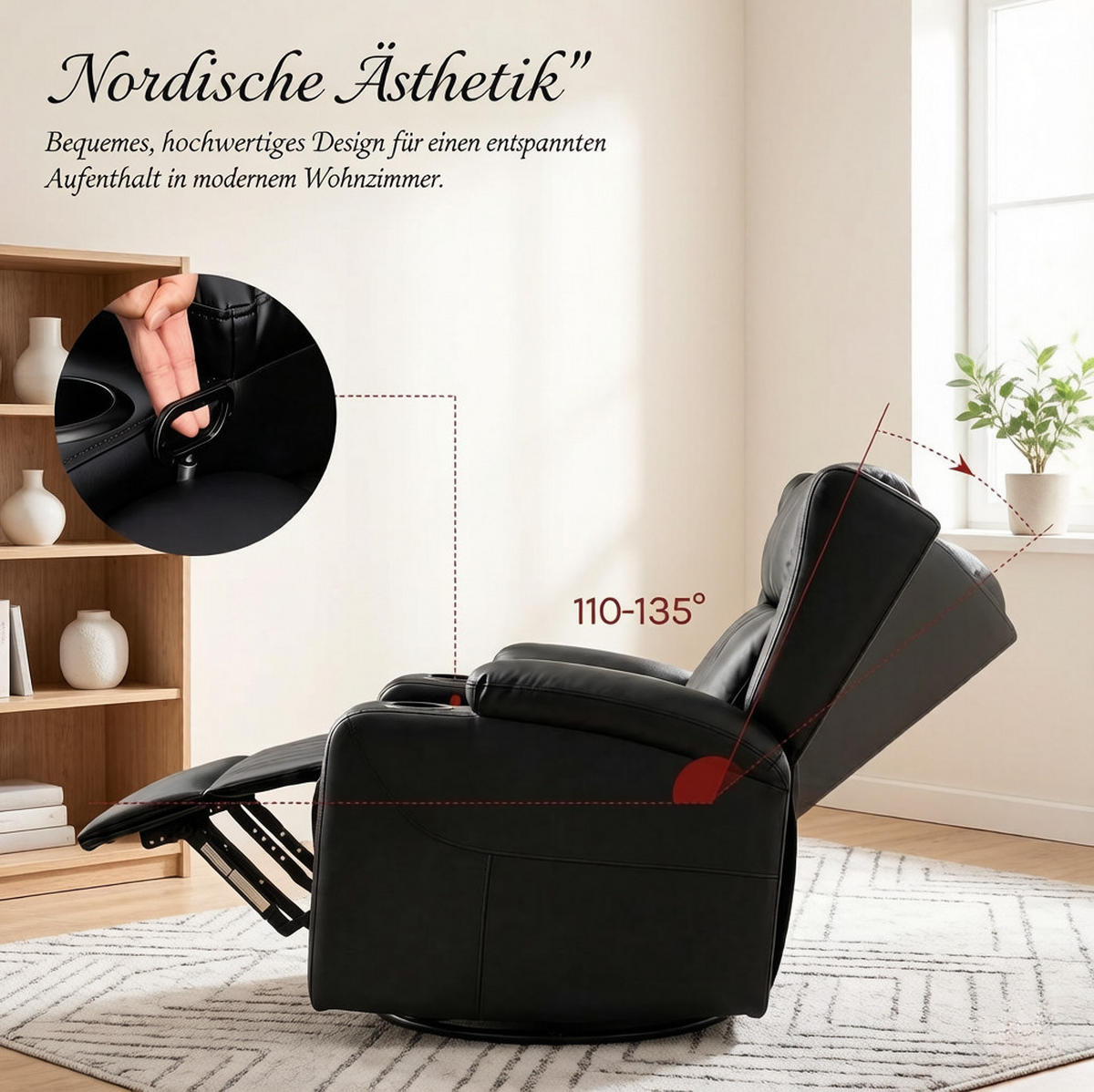 RELAXSESSEL in Schwarz 94,5x87x103,5 cm mit Dreh- und Wippfunktion - Schwarz, Textil (87/103.5/94.5cm) - IVMEU