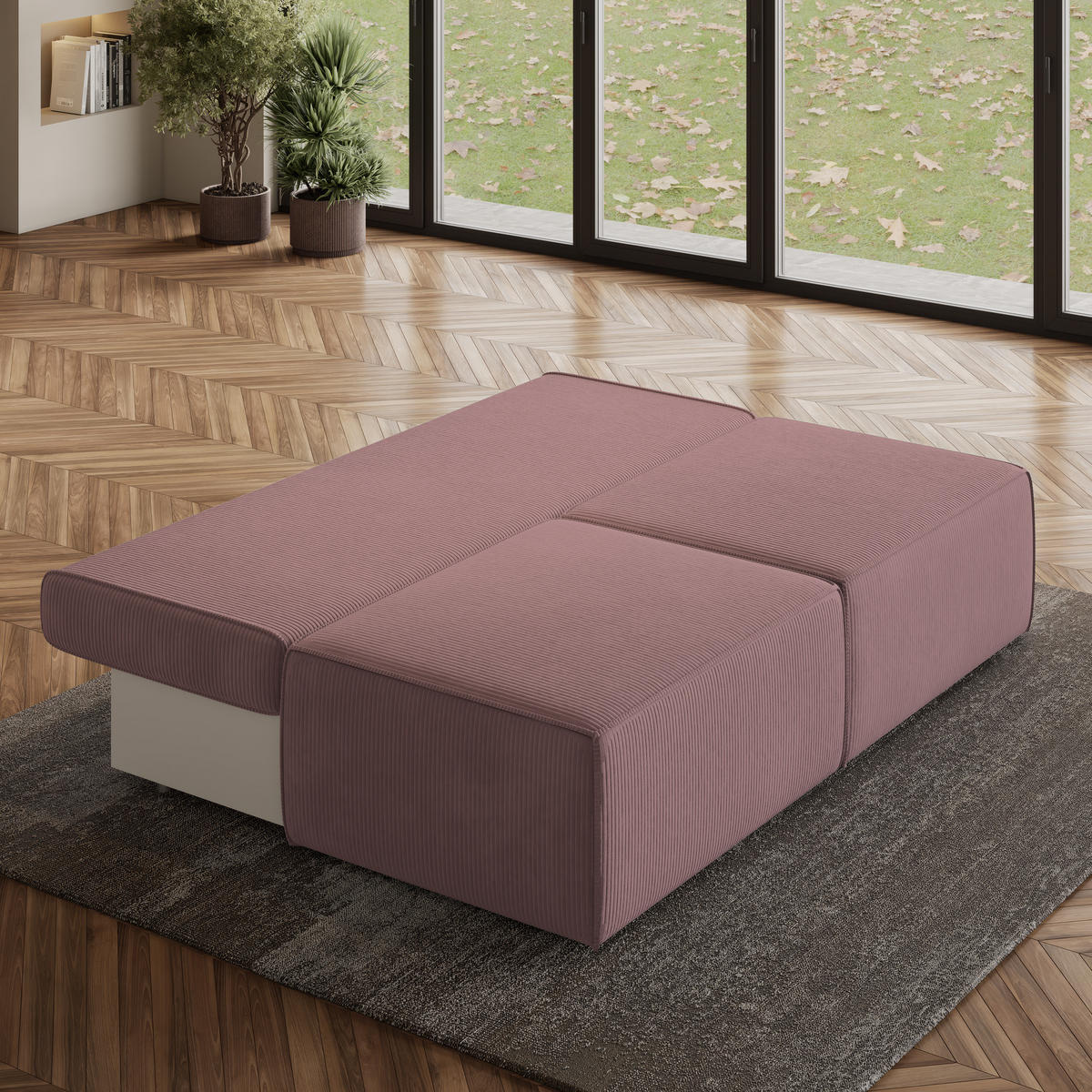 ECKSOFA VARNA P Lila Kordstoff mit Schlaffunktion - Lila, Holz (196/158cm) - MASSENO