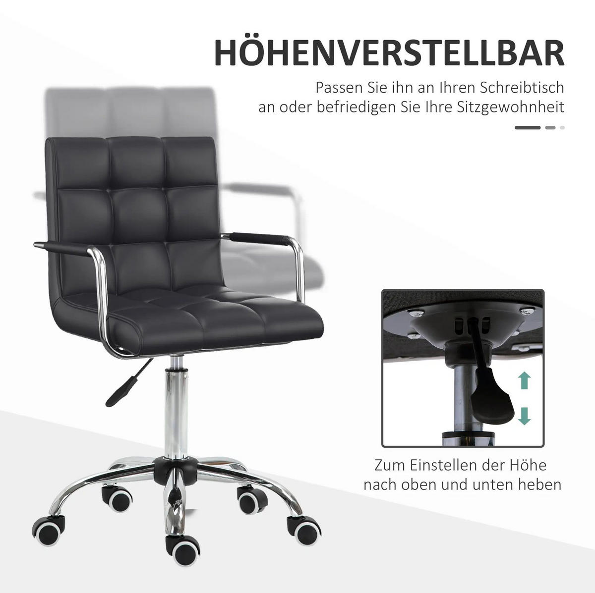 DREHSTUHL 46/61 cm Schwarz aus PVC höhenverstellbar - Schwarz, Kunststoff (54/99/52.5cm) - OKMYHOME