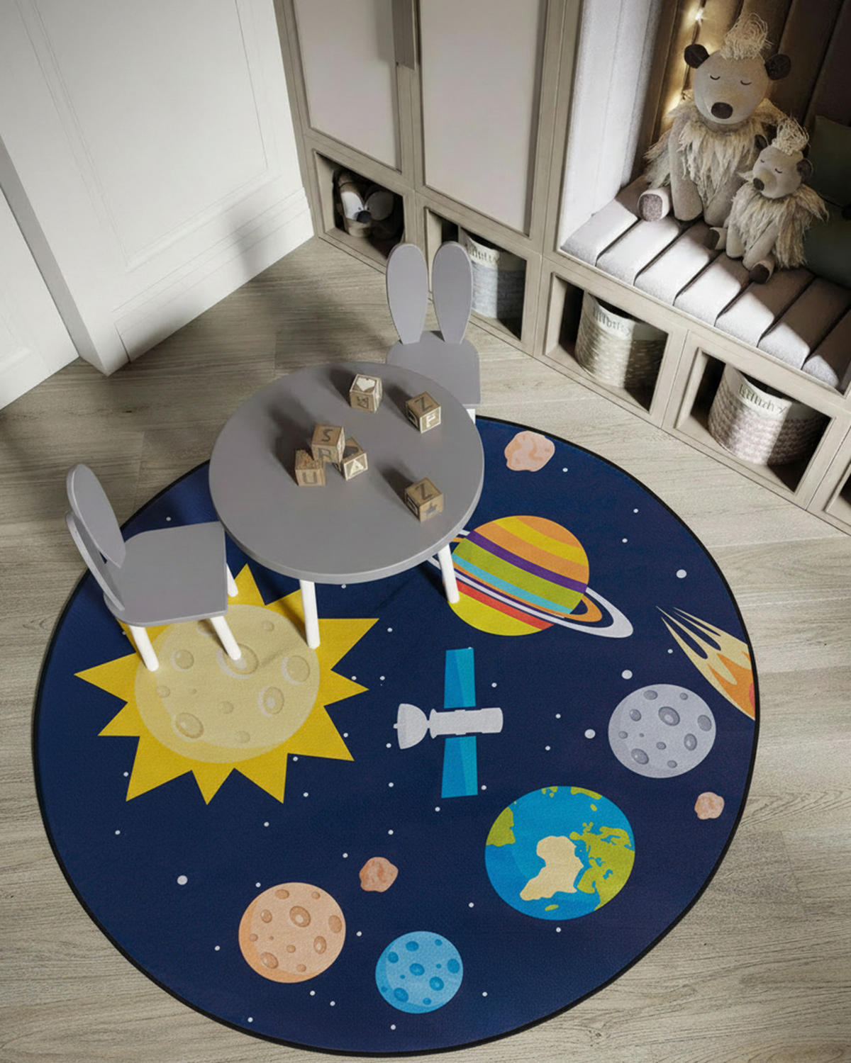 KINDERTEPPICH Bambini Stella Mazovia Rund Ø120cm Marineblau Weltraum Kurzflor - Multicolor, Textil (120/120cm) - Mazovia