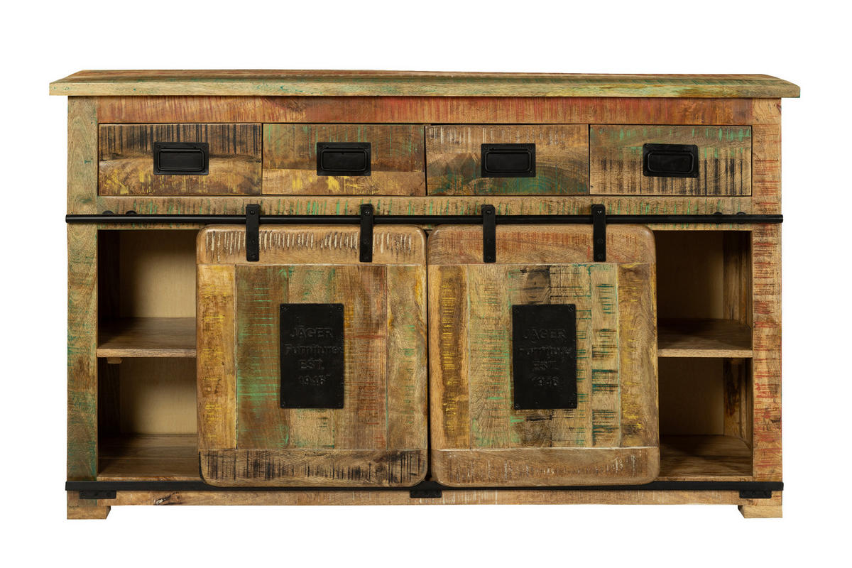 SIDEBOARD LIBRO - Hellbraun/Multicolor, Akazienholz/Holz (150/90/45cm) - SAM