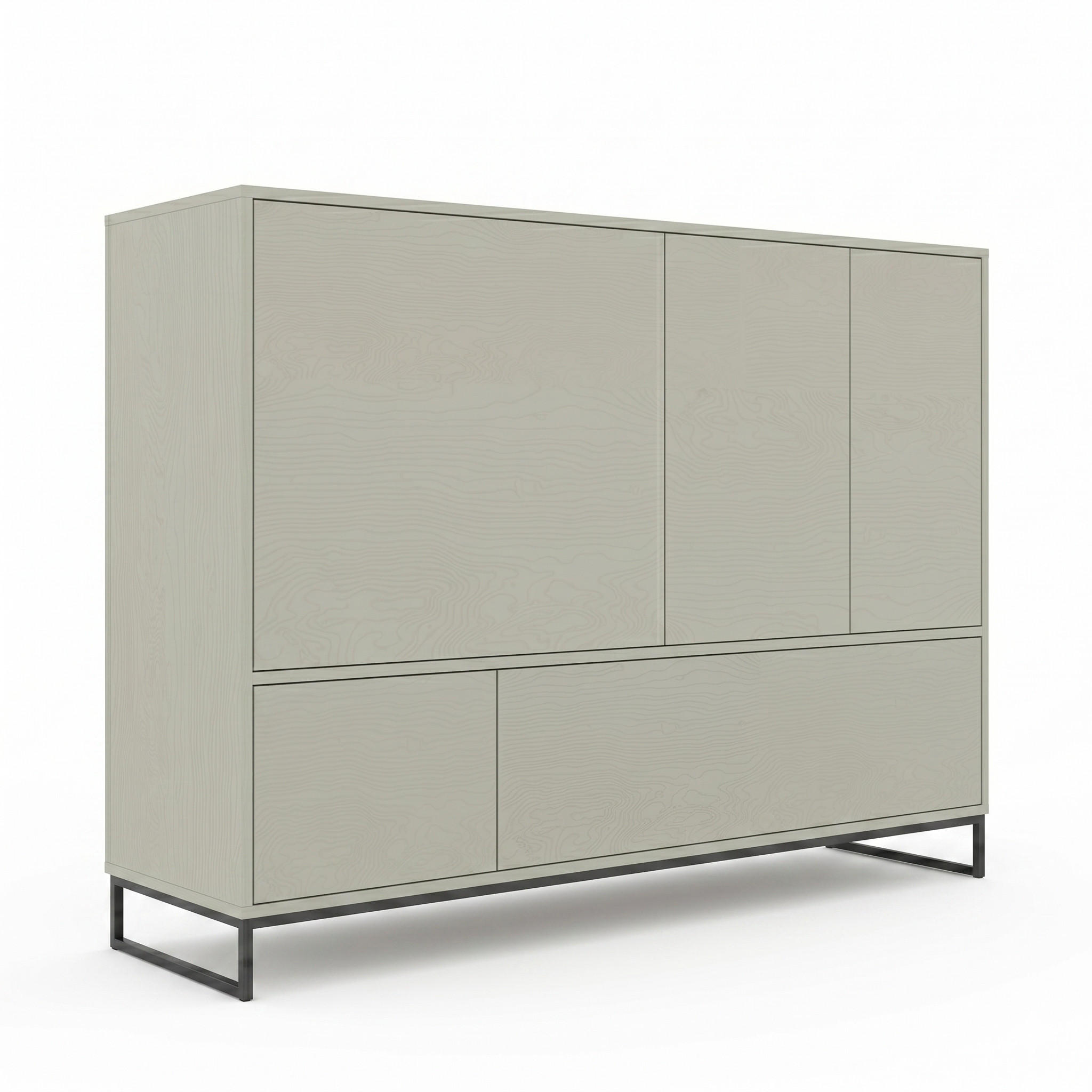 KOMMODE GENUA 160 cm in Hellgrün, Metallgestell Schwarz, Highboard mit push-to-open - Schwarz/Grün, Holzwerkstoff/Metall (160/120/45cm) - Bettso