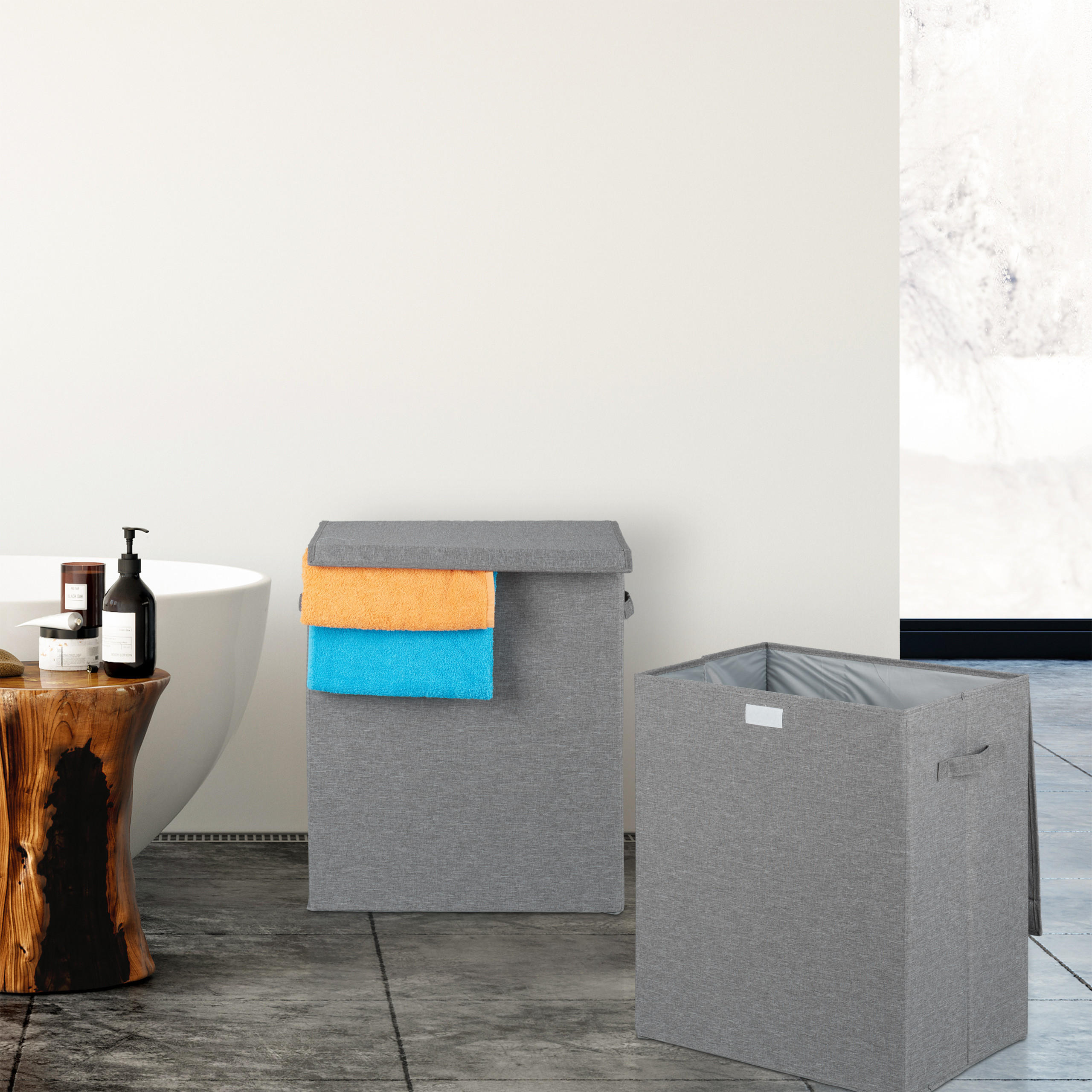 WÄSCHEKORB Set - Grau, Wellpappe/Textil (45/50.5/30.5cm) - Relaxdays