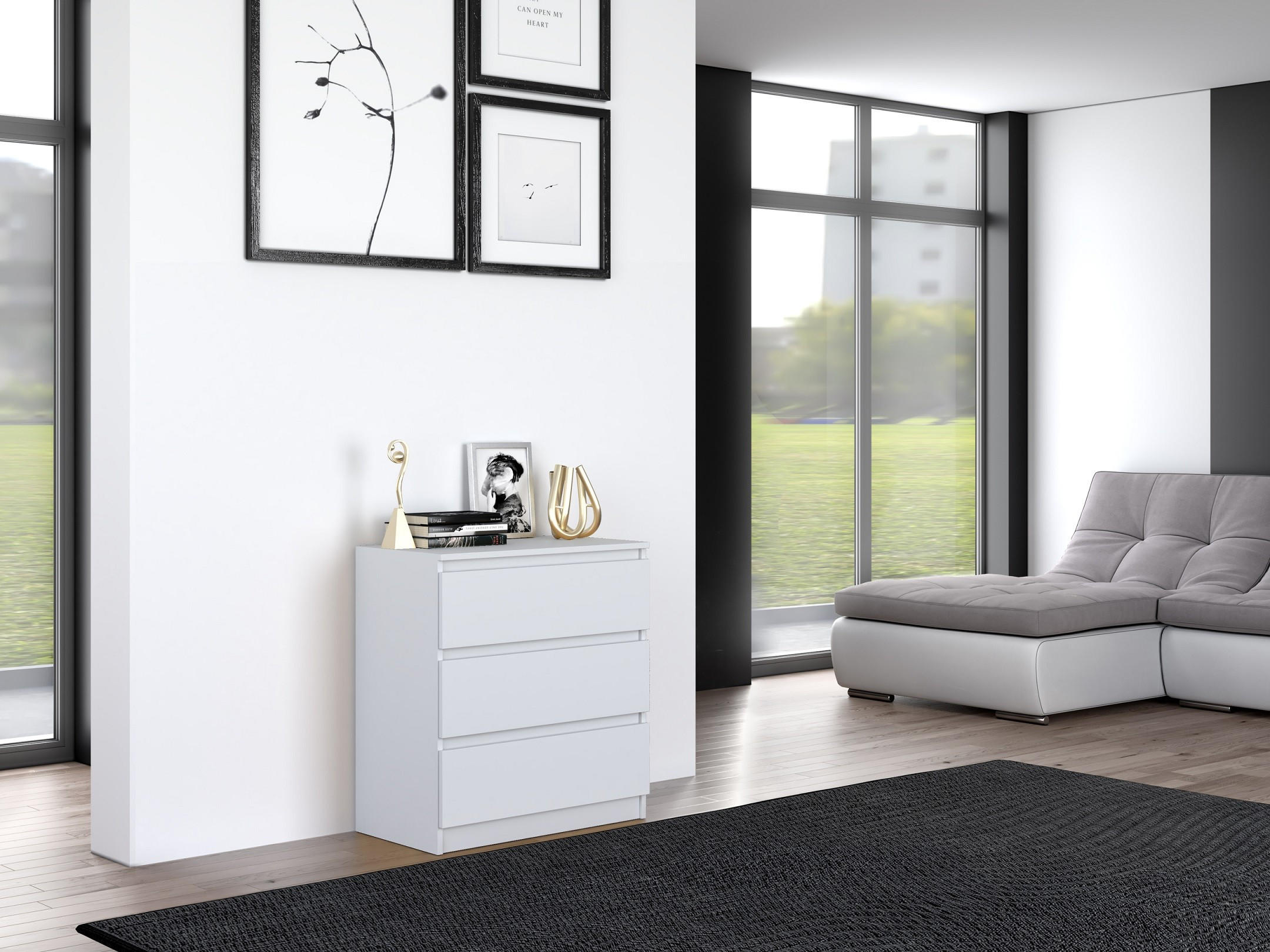 KOMMODE 3 SCHUBLADEN M3 - WEISS - Weiß, Holzwerkstoff (70/75/40cm) - CDF