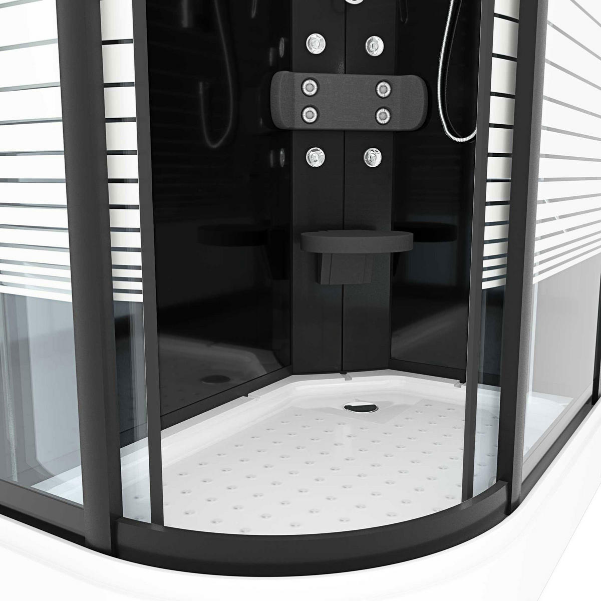 DUSCHKABINE Komplettdusche Dusche D30-73M1L-EC 120x80 cm MIT 2K Scheiben Versiegelung - Schwarz, Glas/Kunststoff (120/80/215cm) - AcquaVapore by Sandra Jentho