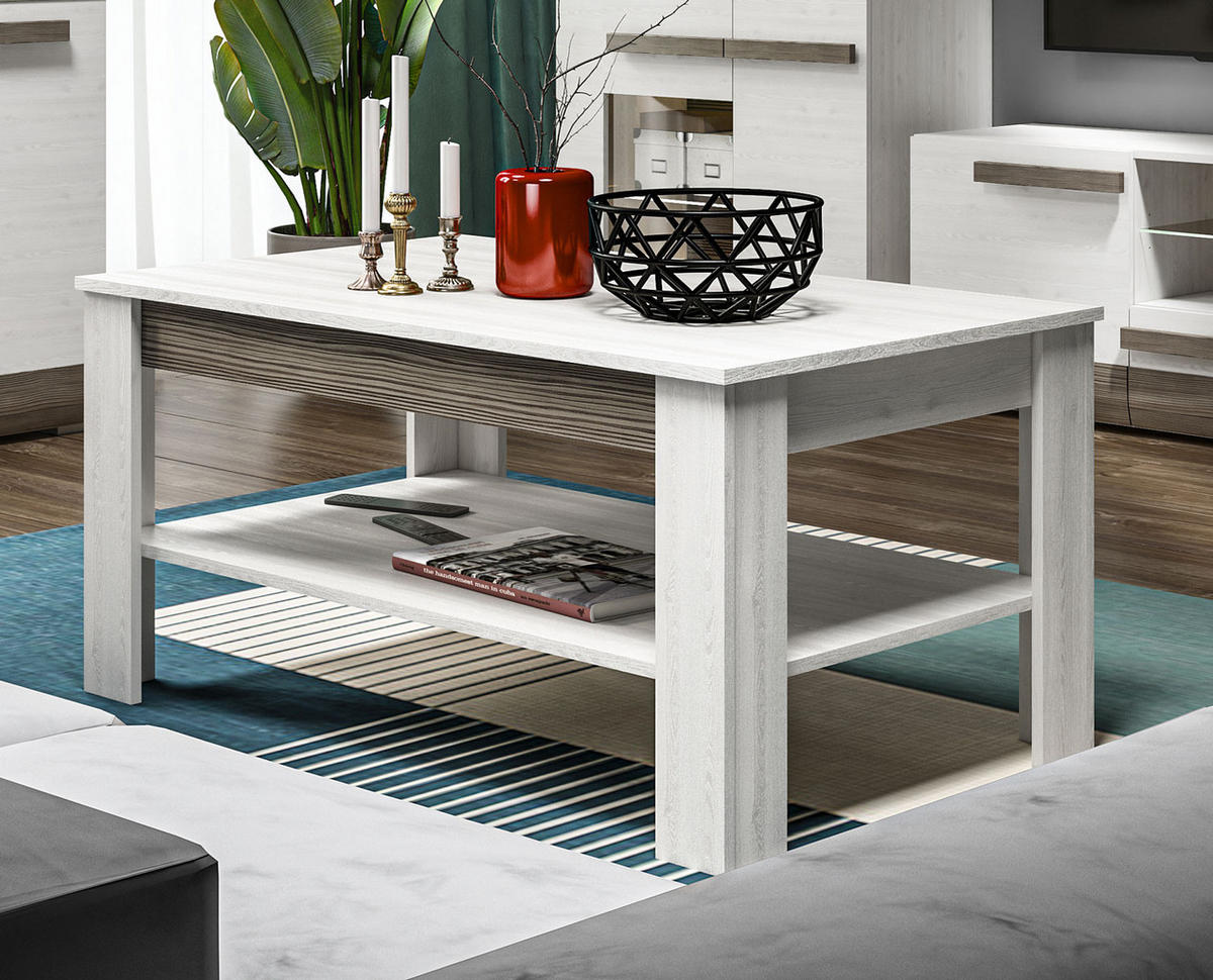 COUCHTISCH Blanco Pinie weiß / grau 114 / 67 / 56cm - Weiß, Holz/Holzwerkstoff (67/114/56cm) - Feldmann-Wohnen