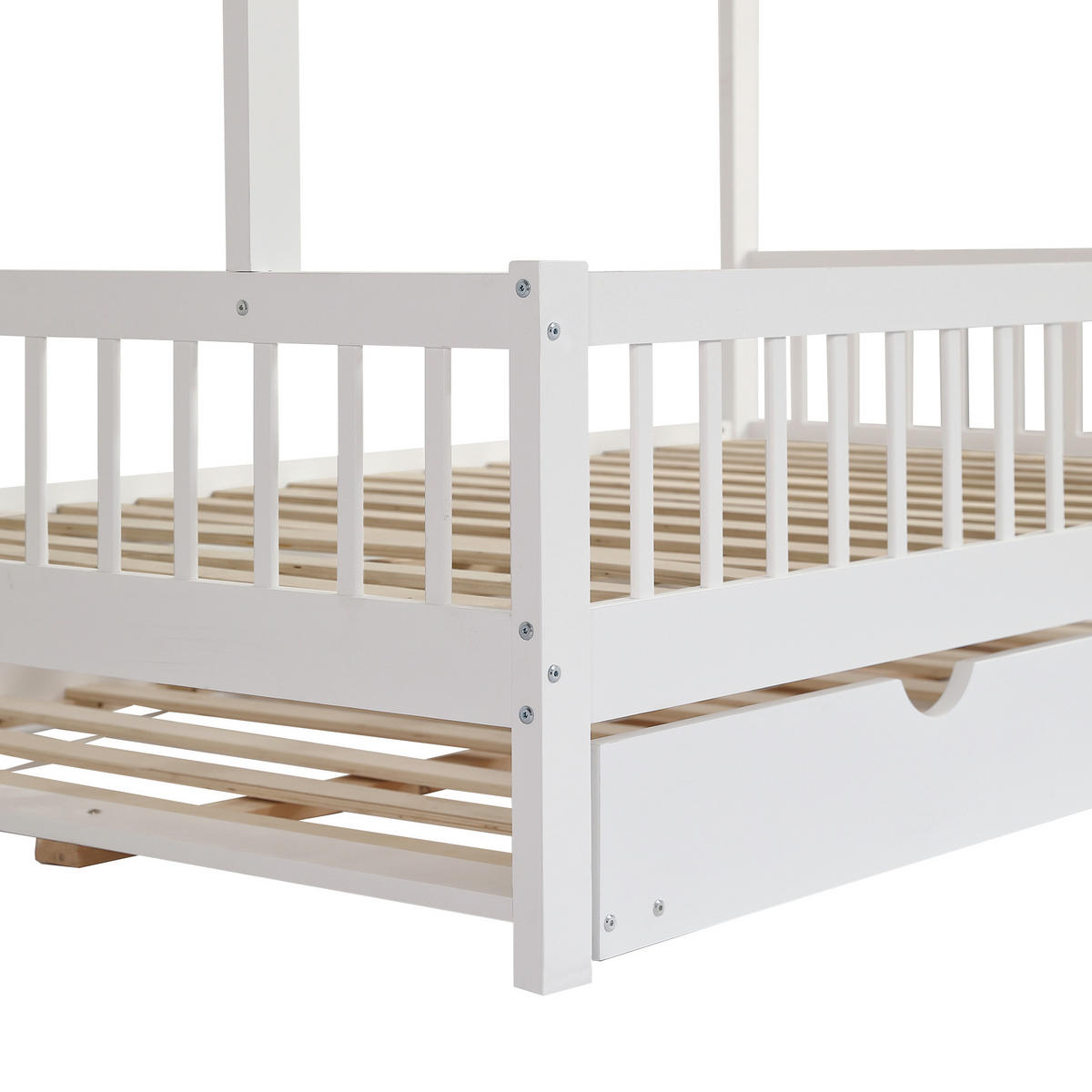 HAUSBETT 120/200 cm DE-00485, in Weiß, Rollbett und Kaminleiste - Weiß, Holz (90/200cm) - ComfortXL