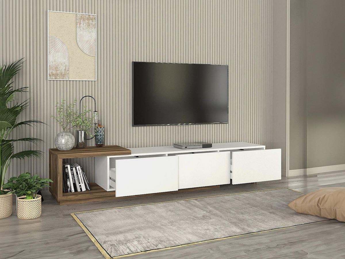 TV-BOARD - 200 cm x 40 cm - holz - naturfarben hell, weiß Dukian - Naturfarben/Weiß, Holz (200/40/40cm) - Vente-Unique