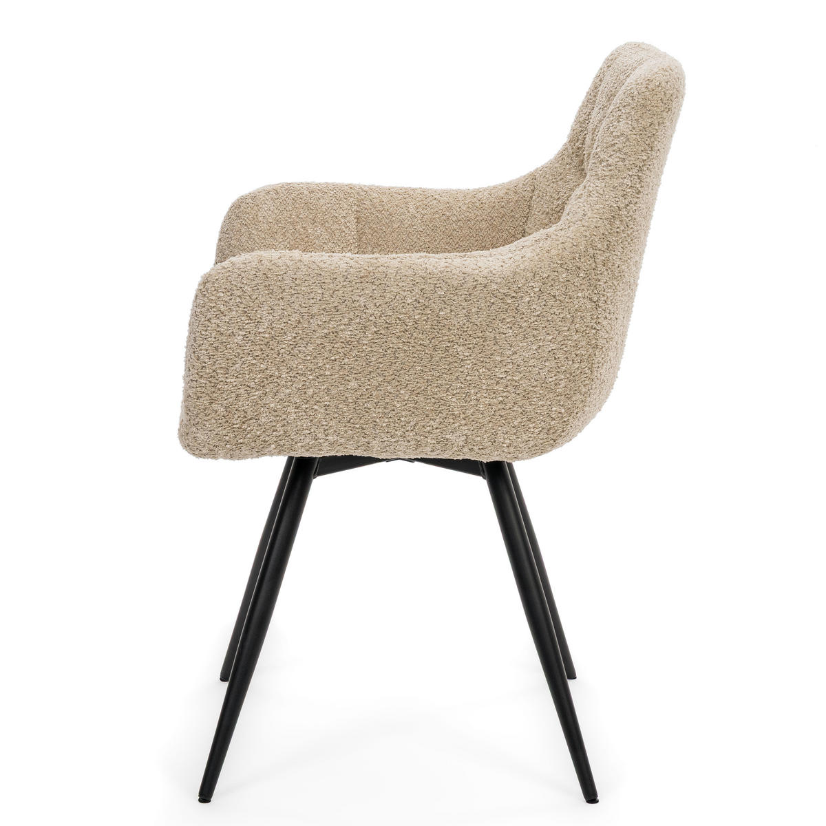 STUHL FANO drehbar gepolsterter mit Steppung - hellbeige - Boucle - Beige/Schwarz, Textil/Metall (58/83/59cm) - NEW HOME