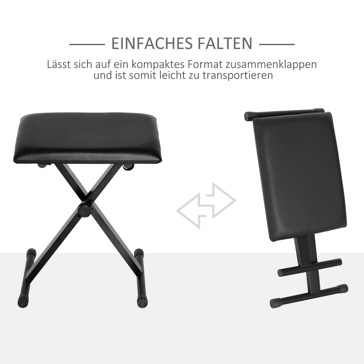 KLAVIERHOCKER Klavierbank zusammenklappbar höhenverstellbar Hocker Schwarz - Schwarz, Metall (29/47/39cm) - HOMCOM