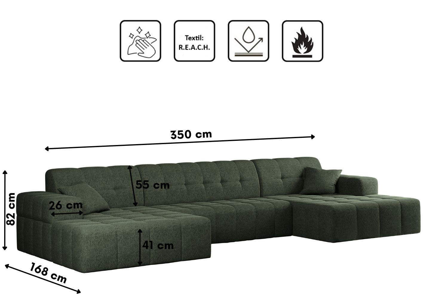 ECKSOFA U-form Wohnzimmer NIMES Stoff VERITA Dunkelgrün - Grün, Holz/Textil (350/168cm) - Kaiser Möbel