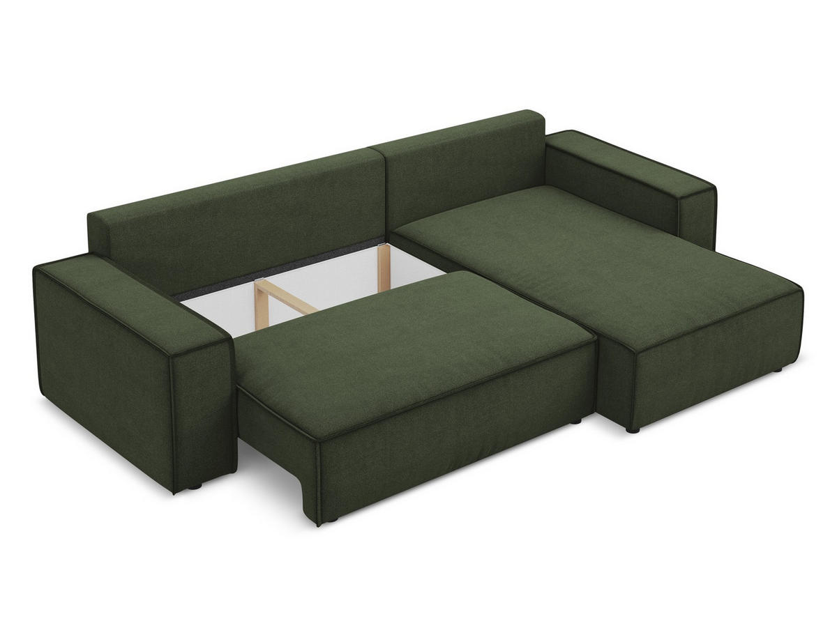 ECKSOFA mit Schlaffunktion Strukturstoff Stoff Grün - Schwarz/Olivgrün, Kunststoff/Textil (290/185cm) - Makamii