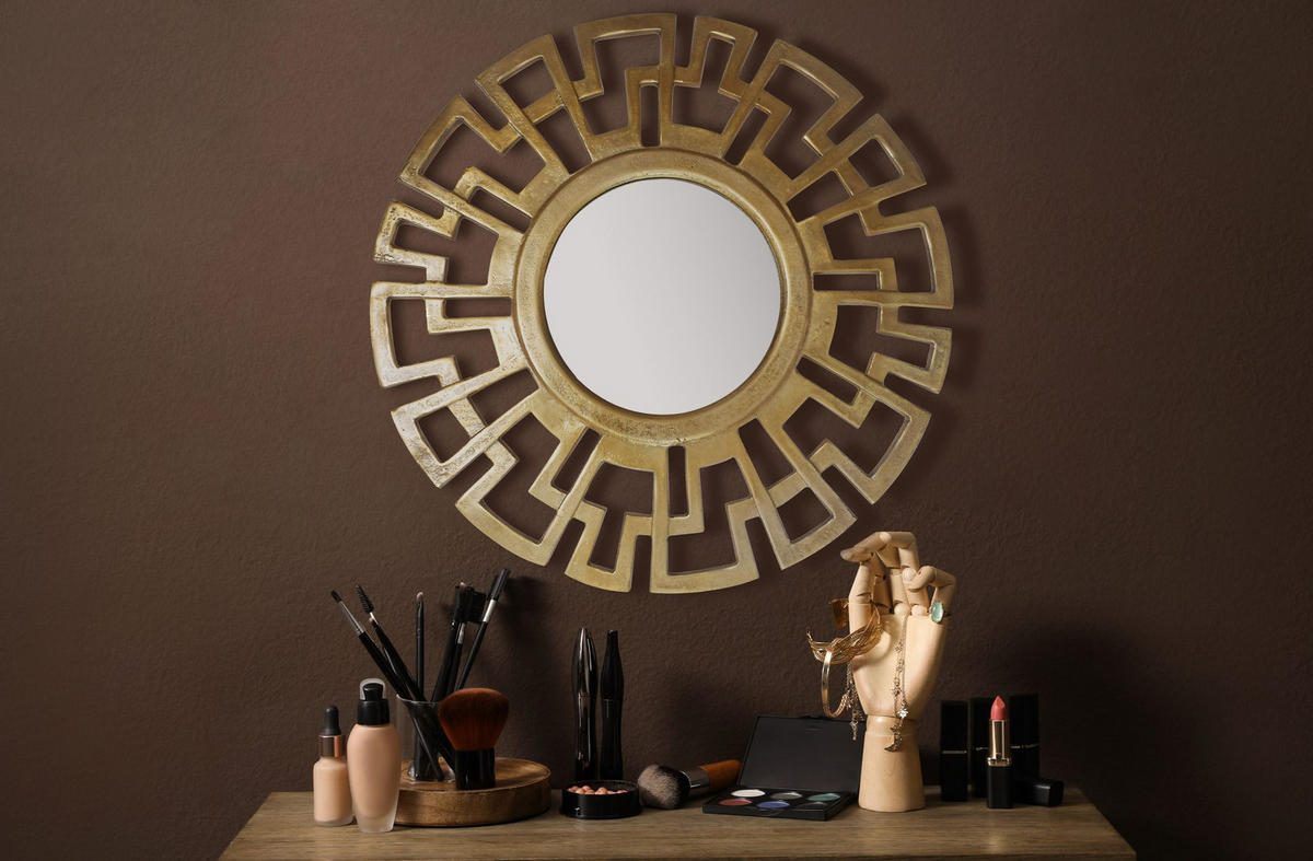 WANDSPIEGEL Rund Metall Gold 60 cm Art déco Stil - Goldfarben, Glas (60/60/3cm) - KADIMA DESIGN