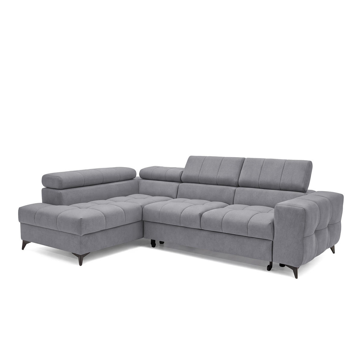 ECKSOFA PUDDING S Links mit Schlaffunktion 125x195 Velours Dunkelgrau - Dunkelgrau/Schwarz, Holz/Textil (177/275cm) - Muffo