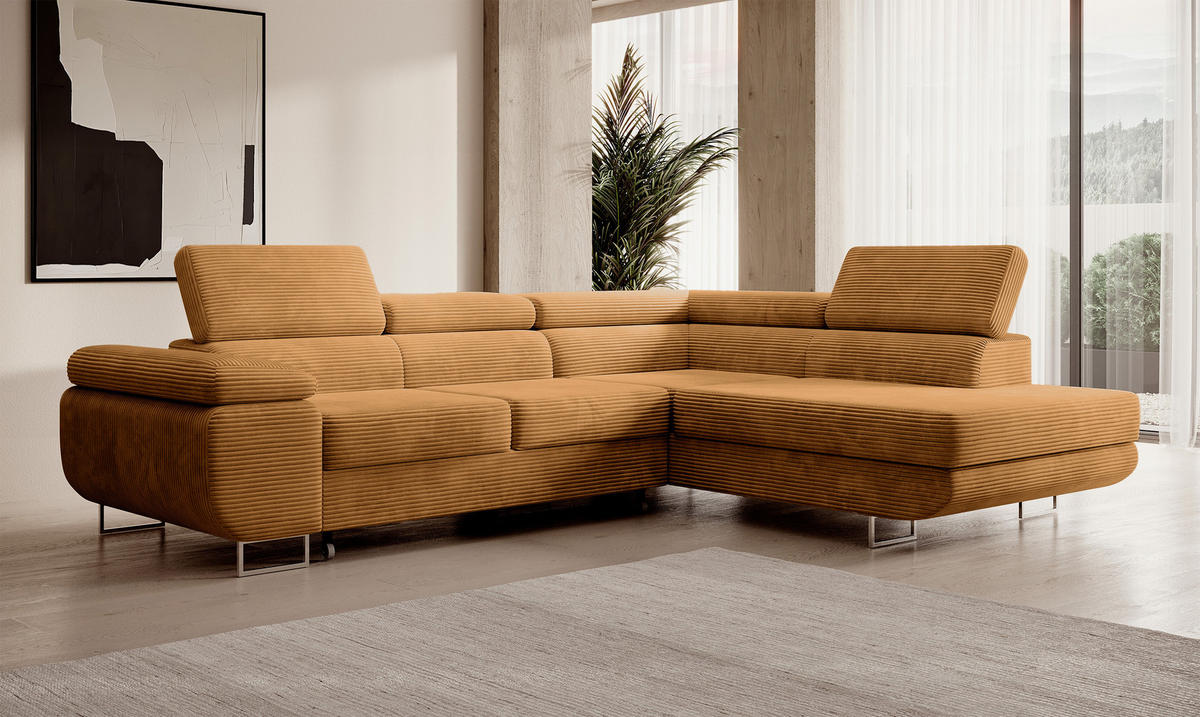 ECKSOFA Stevil Senfgelb Cordbezug - Silberfarben/Messingfarben, Textil/Metall (275/203cm) - Selsey