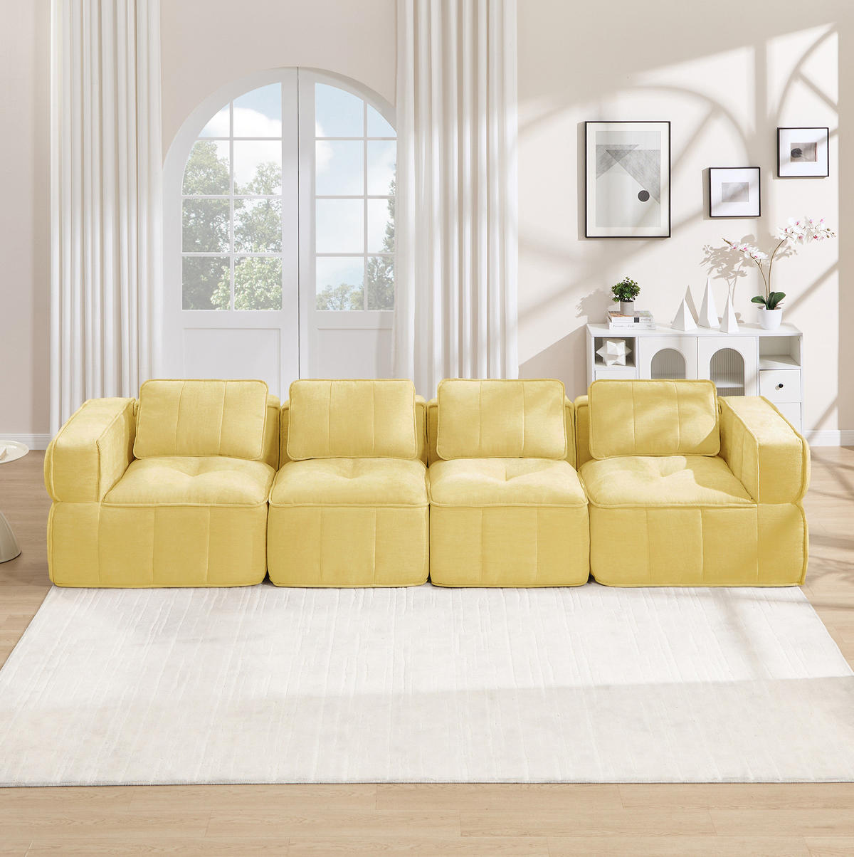 SOFA 344/93/67 cm in Gelb aus Polyester mit modularer Form und breiten Armlehnen - Gelb, Kunststoff (93/67/344cm) - Flora Grace
