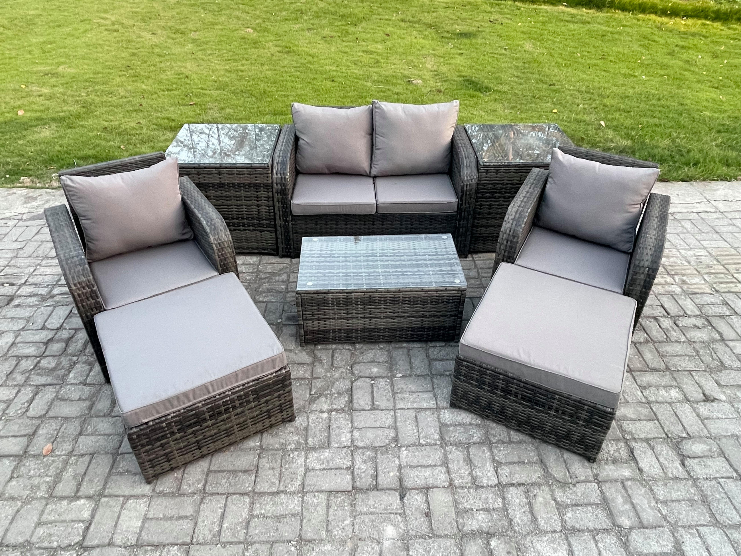 GARTENLOUNGE-SET Polyrattan Dunkelgrau 6-Sitzer - Dunkelgrau, Metall - Fimous