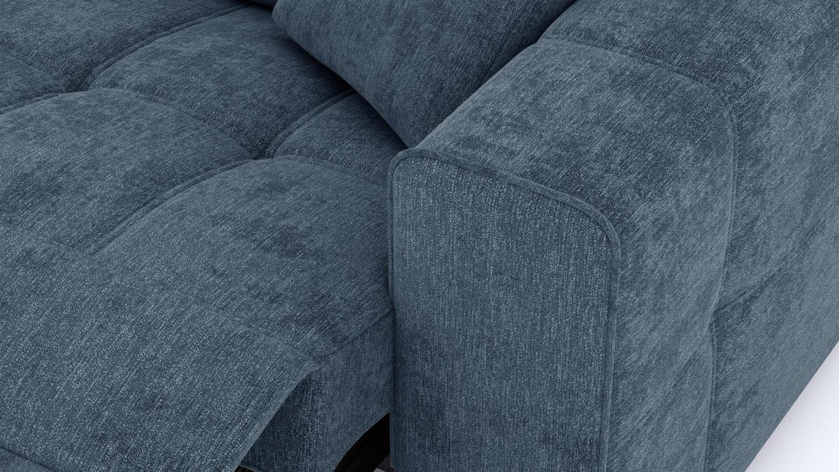 SOFA QUARTZ 3-Sitzer mit 1 Relaxfunktion, blau - Blau/Silberfarben, Holzwerkstoff/Textil (204/80/102cm) - Courtois Laville