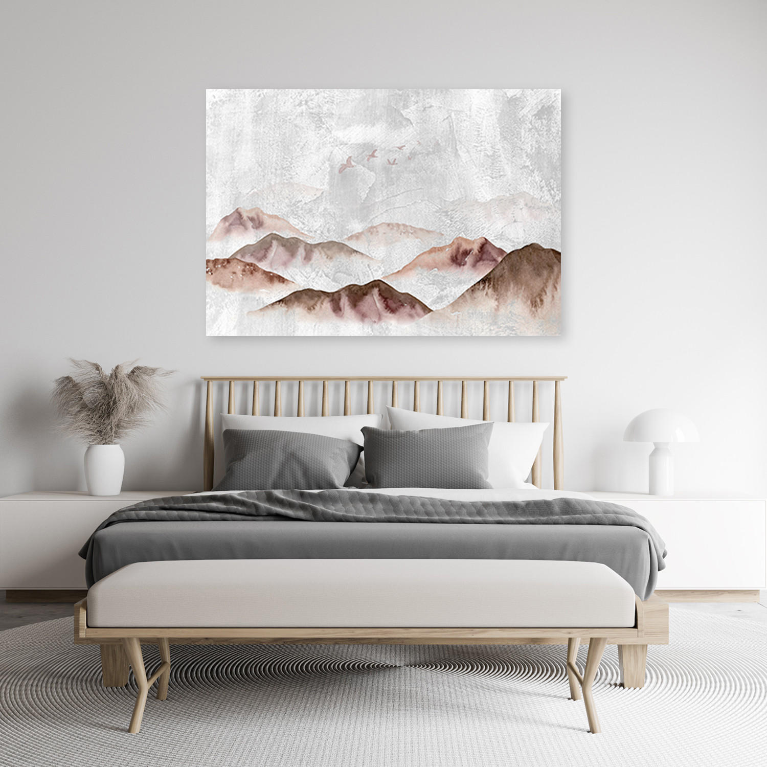 WANDBILD boho vögel über den bergen - Grau, Textil (60/40cm) - Feeby