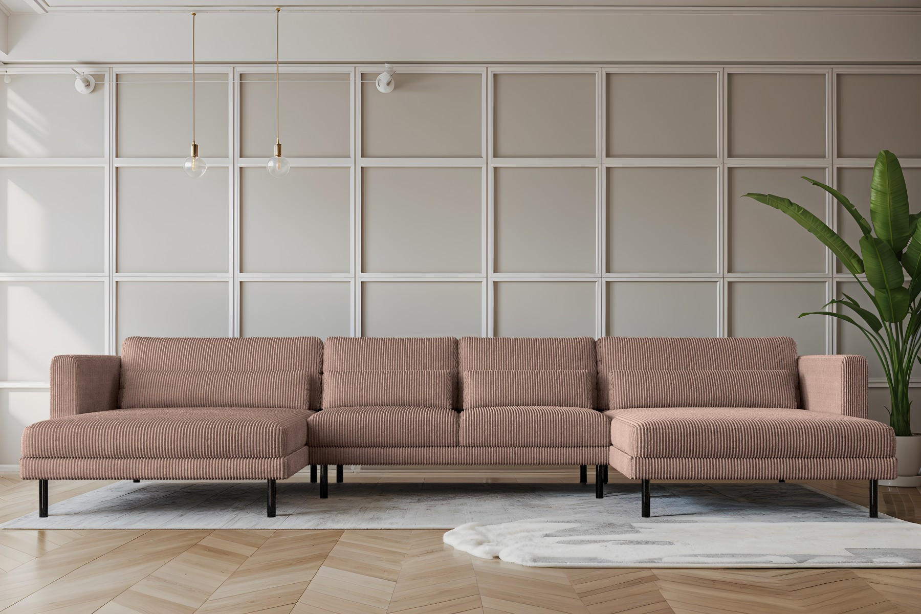 ECKSOFA DANI In U-Form Stilvolles Stoff Poso Rosa - Rosa, Holz/Textil (174/391cm) - Kaiser Möbel