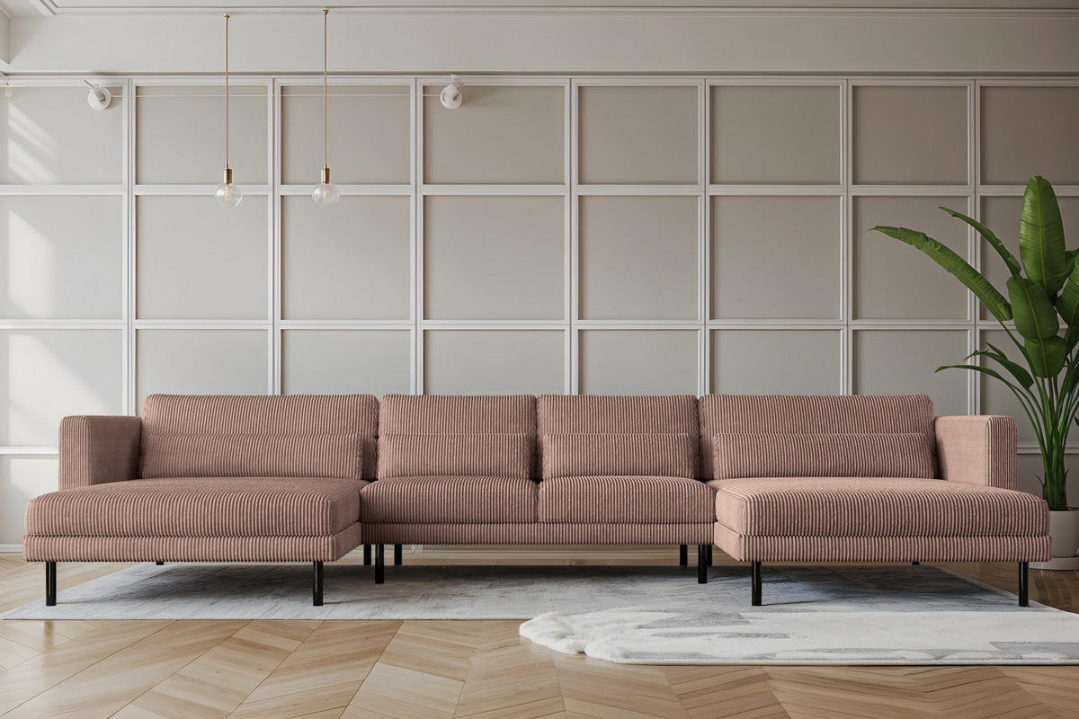 ECKSOFA DANI In U-Form Stilvolles Stoff Poso Rosa - Rosa, Holz/Textil (174/391cm) - Kaiser Möbel