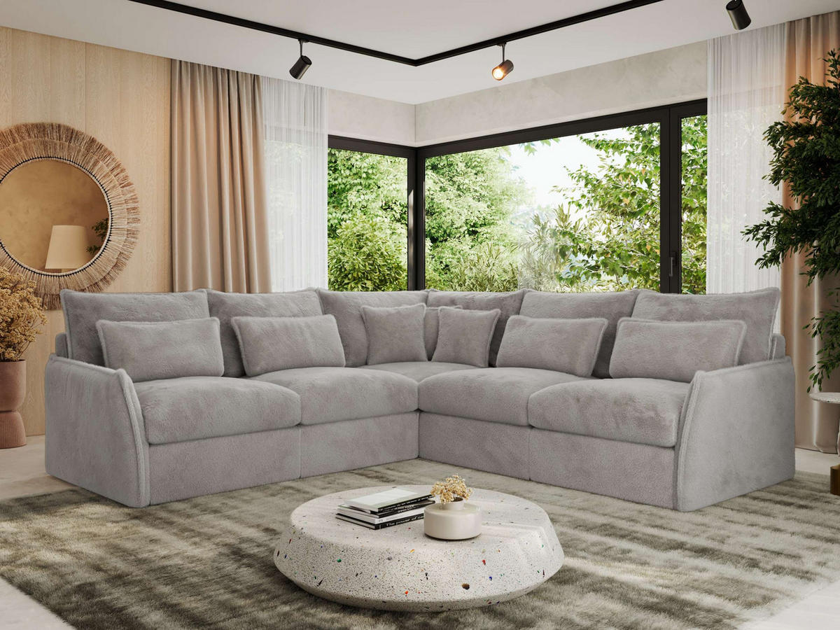ECKSOFA VERSO L Hellgrau Plüsch - Hellgrau/Schwarz, Kunststoff/Textil (270/270cm) - MKS