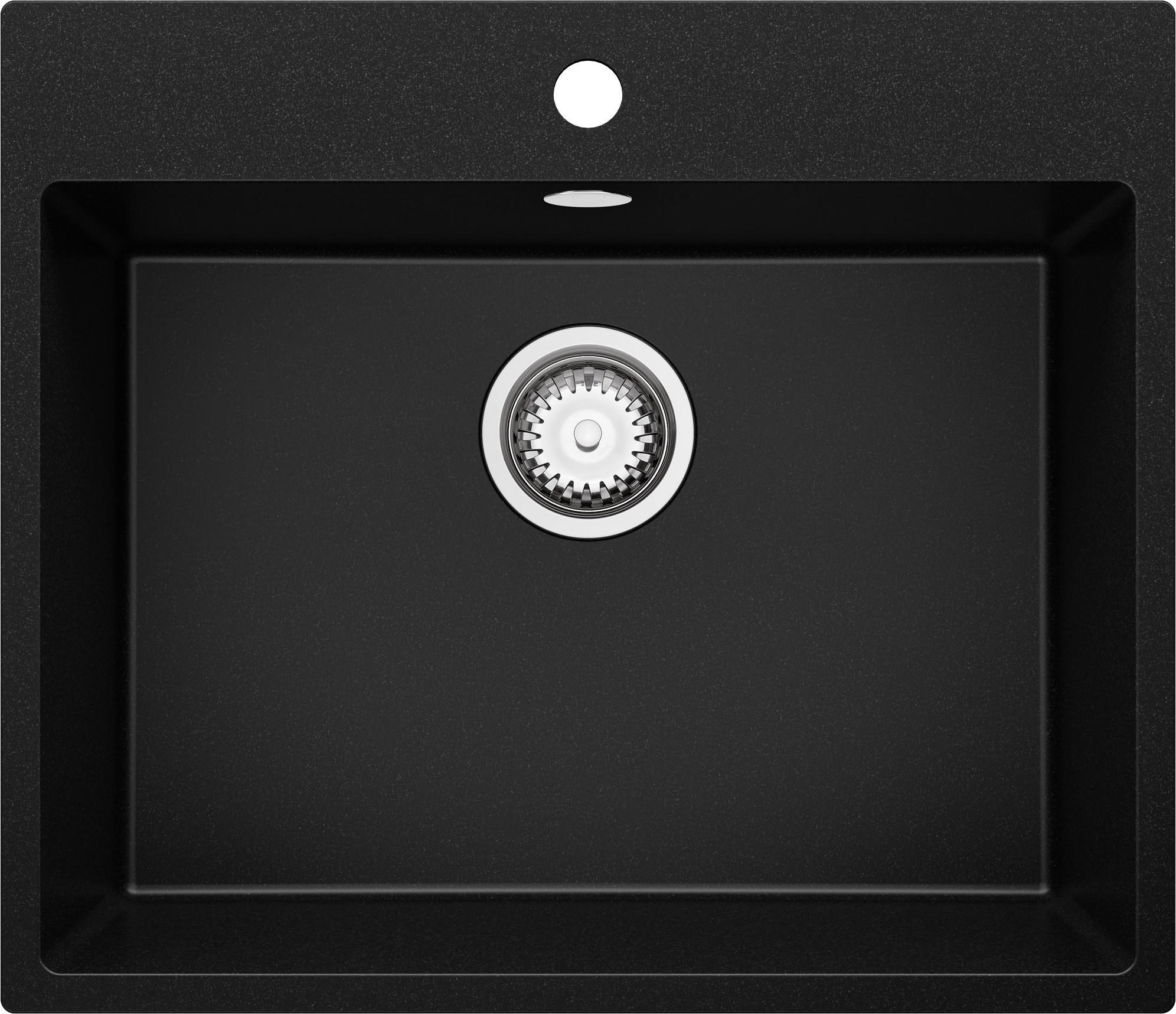 SPÜLBECKEN Riga, 2-er set Schwarz 58/50 cm 1 Becken + Ablauf-Set ab 60er Unterschrank - Chromfarben/Schwarz, Kunststoff (58/20/50cm) - Primagran