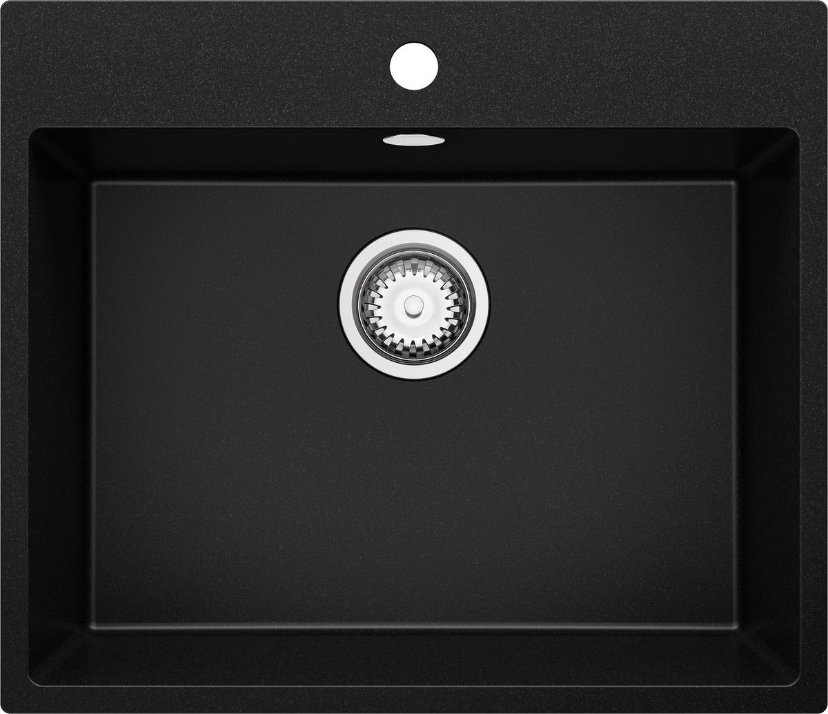 SPÜLBECKEN Riga, 2-er set Schwarz 58/50 cm 1 Becken + Ablauf-Set ab 60er Unterschrank - Chromfarben/Schwarz, Kunststoff (58/20/50cm) - Primagran