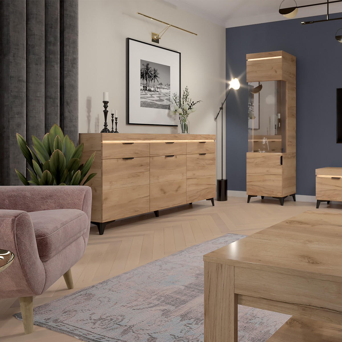 VITRÍNA Ruben Dřevo - hnědá, kompozitní dřevo (53/195/40cm) - Petits-meubles