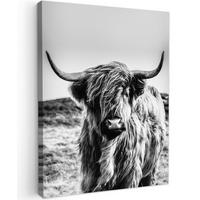 LEINWANDBILD Kuh - Schottischer Hochländer - Schwarz - Weiß - Tier - Natur - Wildtiere 30x40 cm - Schwarz, Textil (30/40cm) - MuchoWow